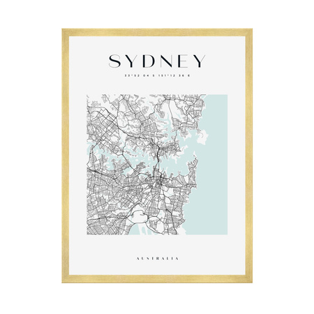 Poster Sydney city map square 40X50 cm + gold frame