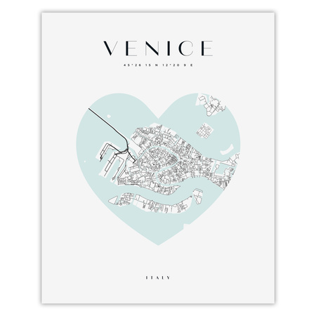 Poster Venice city map heart 40X50 cm + gold frame