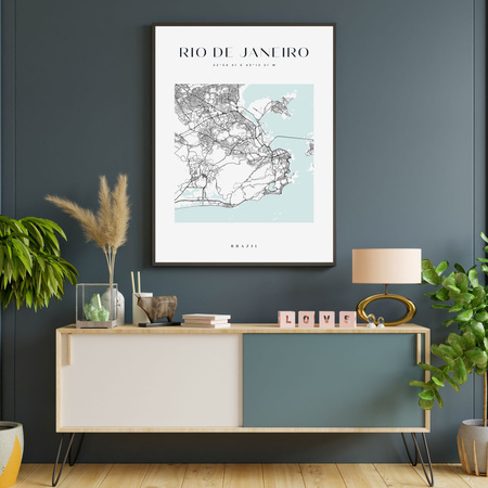 Poster Rio De Janeiro city map square 40X50 cm + gold frame