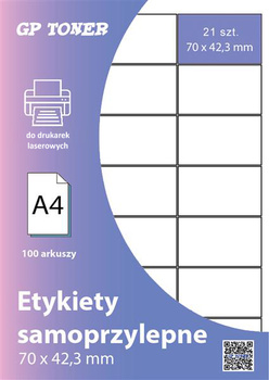 Self-adhesive label on A4 sheet 63.5x38.1mm 100 pcs (21 labels on a sheet) MP-RL-A4-21-W1