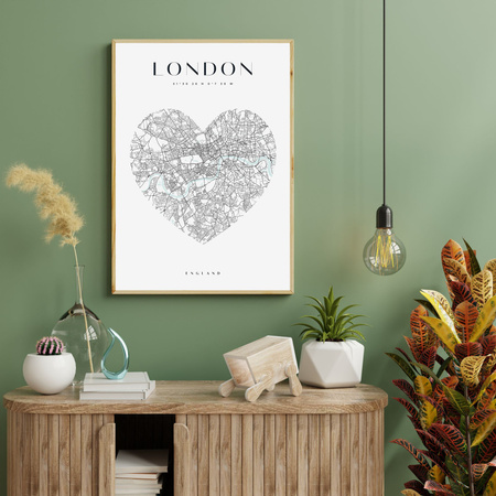 Poster London map heart 40X50 cm + gold frame