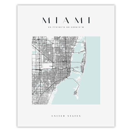 Poster Miami city map square 40X50 cm + gold frame