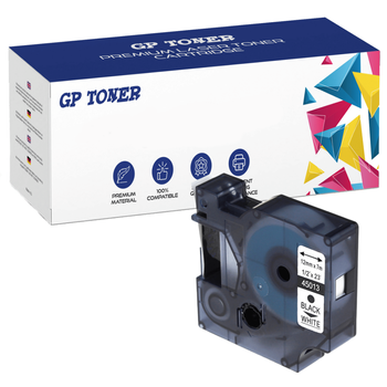 Tape for Dymo D1 45013 12mm x 7m White Black print - replacement GP-D45013