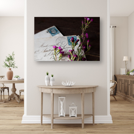 Canvas Print Letters Purple Flowers Vintage 90x60