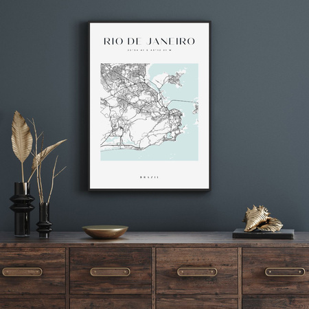 Poster Rio De Janeiro city map square 40X50 cm + gold frame