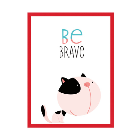 Children's poster Kitten be brave 30X40 cm + red frame