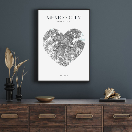 Poster Map of Mexico City heart 40X50 cm + gold frame