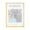 Poster Melbourne city map square 40X50 cm + gold frame