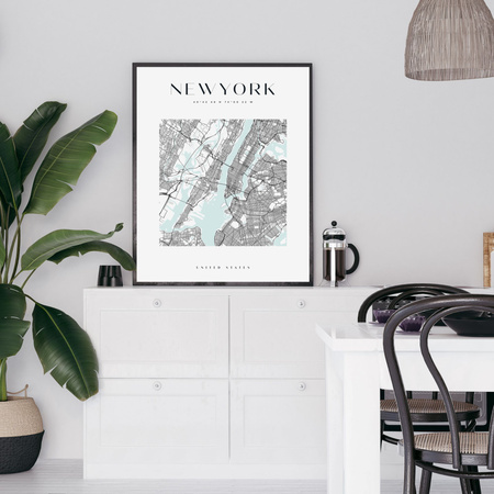 Poster New York city map square 40X50 cm + gold frame