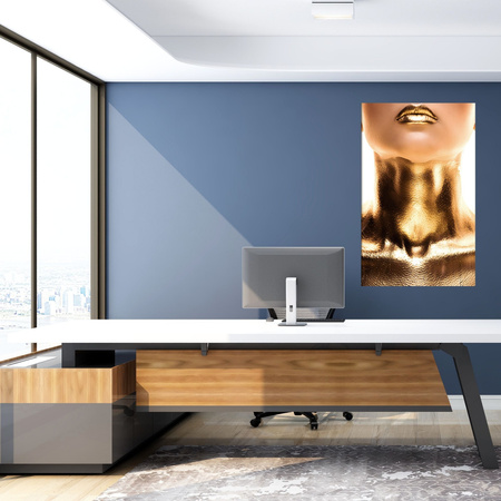 Canvas Print Woman Golden Neck and Lips Art 80x120 cm