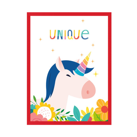 Children's Unicorn poster 30X40 cm + red frame