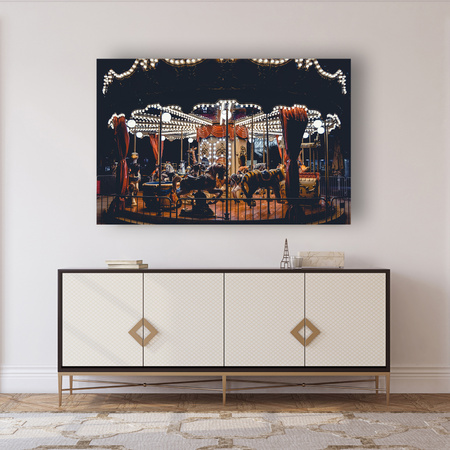 Canvas Print Carousel At Night Lights Amusement Park 90x60