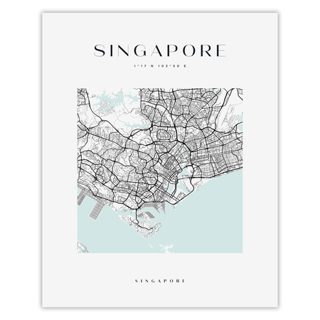 Poster Singapore city map square 40X50 cm + gold frame