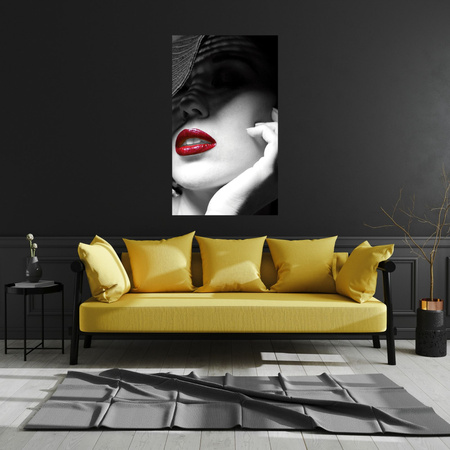 Canvas Print Red Lips Women Black Hat Elegance 80x120 cm
