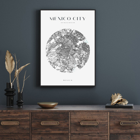 Poster Map of Mexico City circle 40X50 cm + gold frame