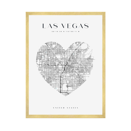 Poster Las Vegas city map heart 40X50 cm + gold frame