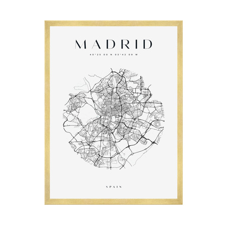 Poster Madrid city map circle 40X50 cm + gold frame