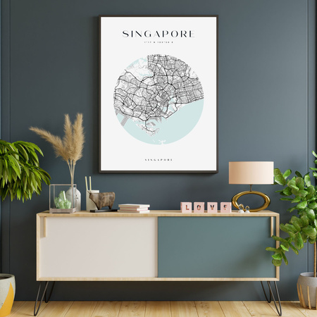 Poster Singapore city map circle 40X50 cm + gold frame