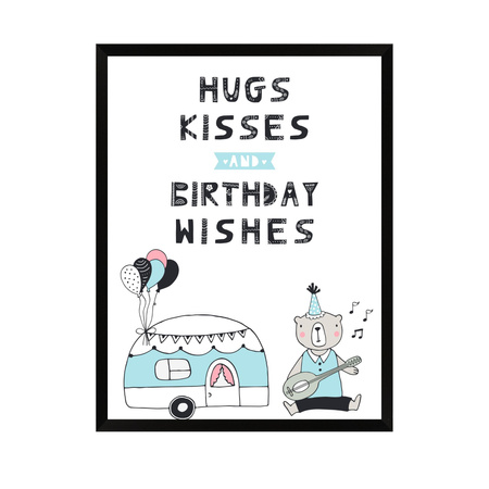 Hugs kisses Birthday Poster 21X29.7 cm + black frame