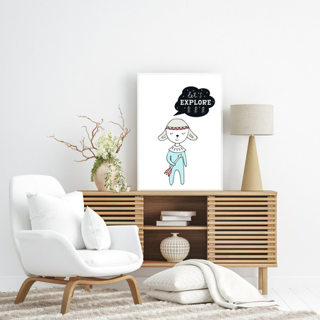 Children's poster Let's explore 40X50 cm + silver frame