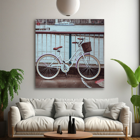 Canvas Print Vintage Bike in the City by the Bridge 90x90