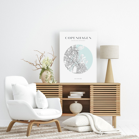 Poster Map of Copenhagen city circle 40X50 cm + gold frame