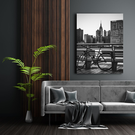 Canvas Print Architecture Bicycle against the background of the city 30x40 cm
