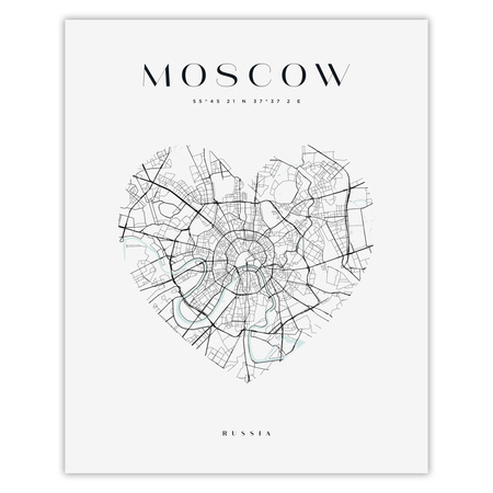 Poster Moscow city map heart 40X50 cm + gold frame