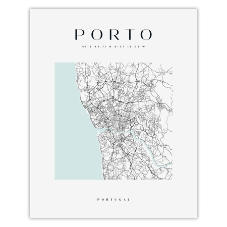 Poster Porto city map square 40X50 cm + gold frame