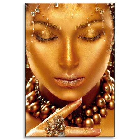 Canvas Print Woman with a Golden Face Jewelry Art 80x120 cm