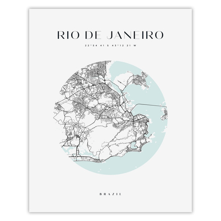 Poster Map of Rio De Janeiro city circle 40X50 cm + gold frame