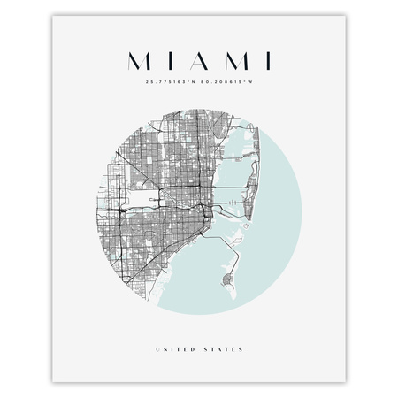 Poster Miami city map circle 40X50 cm + gold frame