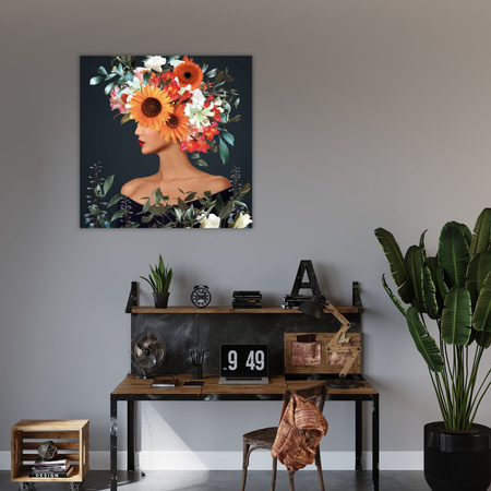 Canvas Print Woman Flowers Art Nature 90X90 cm