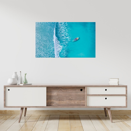 Canvas Print Blue Boat in the Middle of the Ocean 100x80 cm