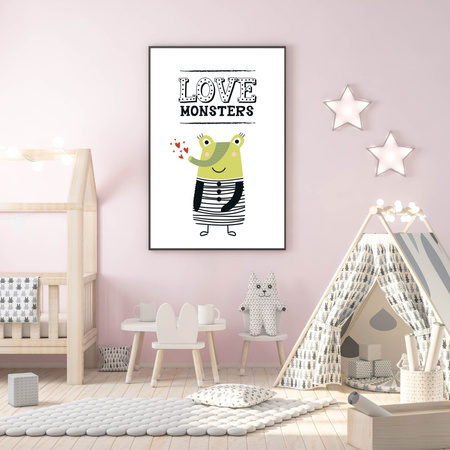 Children's Love monsters poster 40X50 cm + gold frame