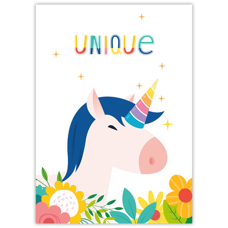 Children's Unicorn poster 21X29.7 cm + amaranth frame