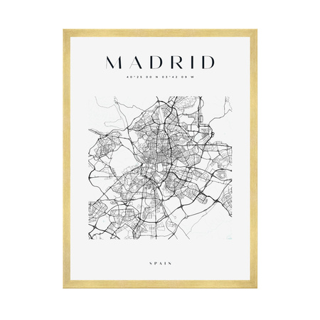 Poster Madrid city map square 40X50 cm + gold frame