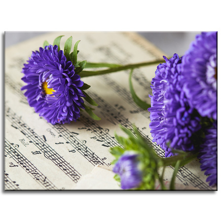 Canvas Print Music Purple Flowers on Score 40x30 cm