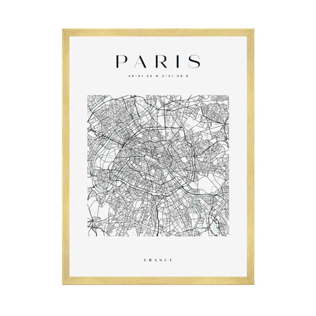 Poster Map of the city of Paris square 40X50 cm + gold frame