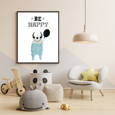 Children's Be Happy poster 40X50 cm + gold frame
