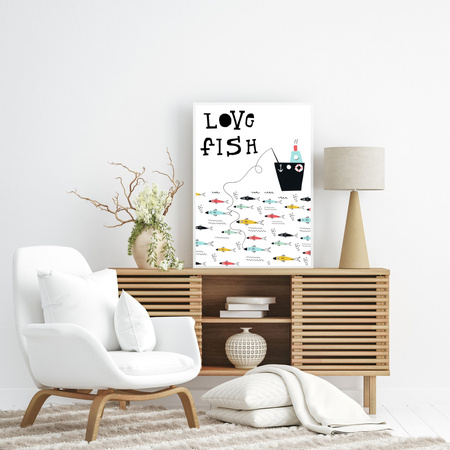 Children's Love fish poster 40X50 cm + gold frame