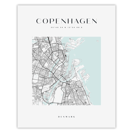 Poster Map of Copenhagen square 40X50 cm + gold frame