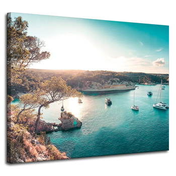 Canvas Print Water in the Sunlight Boats Rocks 100x80 cm