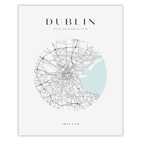 Poster Dublin city map circle 40X50 cm + gold frame