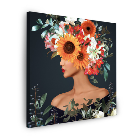 Canvas Print Woman Flowers Art Nature 90X90 cm