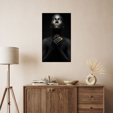 Canvas Print Black Woman Gold Nails Lips Eyes 80x120 cm