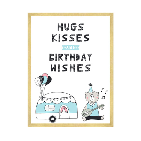 Hugs kisses Birthday Poster 50X70 cm + gold frame