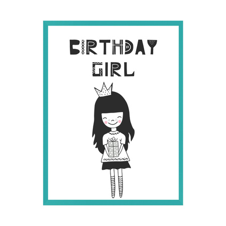 Birthday Poster Birthday girl 21X29.7 cm + turquoise sea frame