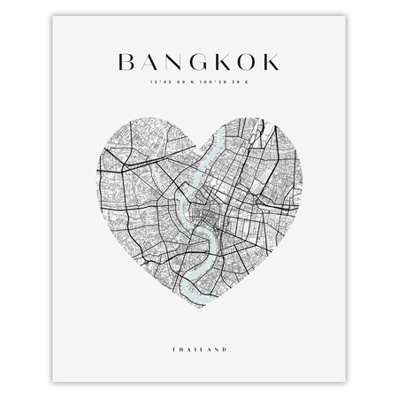 Poster Bangkok city map heart 40X50 cm + gold frame