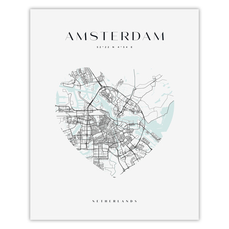 Poster Amsterdam city map heart 40X50 cm + gold frame